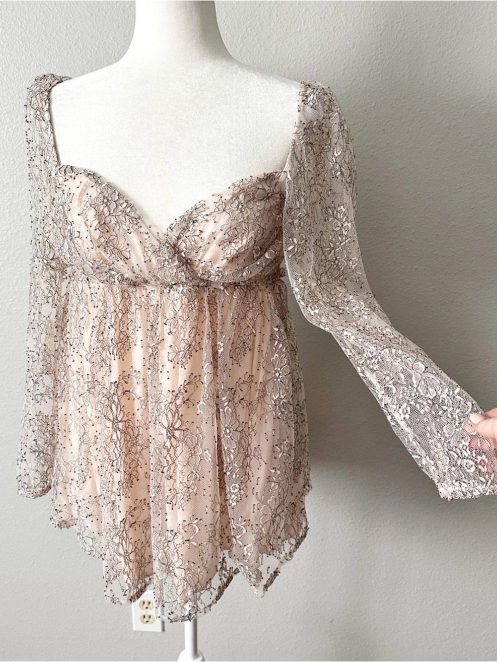 Free People Blush Lace Embroidered Babydoll Chemise